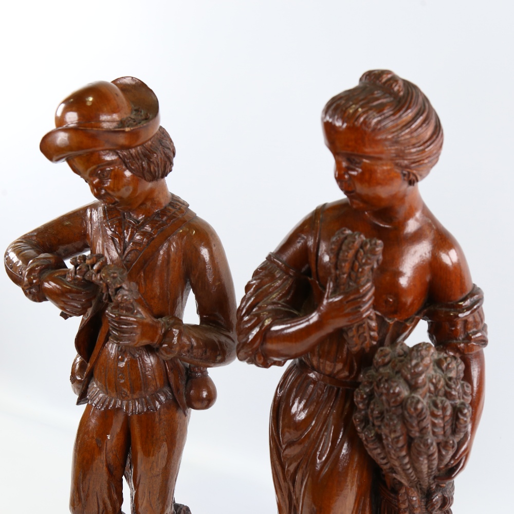 A pair of 19th century carved and stained wood standing harvest figures, height 48cm Both in good - Image 2 of 4