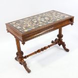A 19th century Pietra Dura specimen hardstone-topped library stretcher table, concave frieze