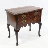 An 18th century mahogany lowboy, 2 frieze drawers with shaped apron and cabriole legs, 76cm x