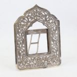 A Continental 900 standard silver photo frame, pierced and chased decoration, height 15.5cm Good