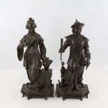 A pair of 19th century French patinated bronze sculptures of Oriental figures, height 36cm, signed