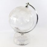 WATERFORD CRYSTAL - a large desktop globe with hand-cut design, chrome plate mount on drum-shaped