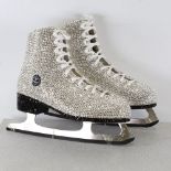 TRESOR PARIS - a pair of unique rhinestone encrusted handmade performance ice skates, size 38, in