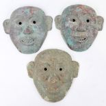 3 Roman style verdigris bronze theatrical masks, height 19cm (3) All 3 masks are slightly