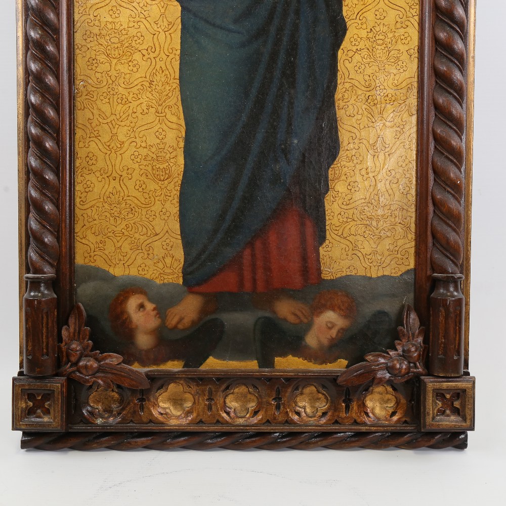 A 19th century hand painted and gilded religious plaque, depicting Salvator Mundi, on gilded - Image 4 of 4