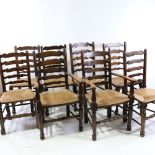 A set of 12 rush-seated ash ladder-back dining chairs(10 + 2) All in good solid condition, some of