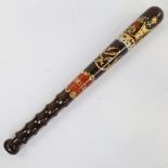 A 19th century lignum vitae Policeman's truncheon, inscribed Constable, with hand painted and gilded