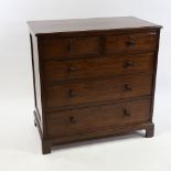 An early 20th century mahogany square chest of 3 long and 2 short drawers with turned wood