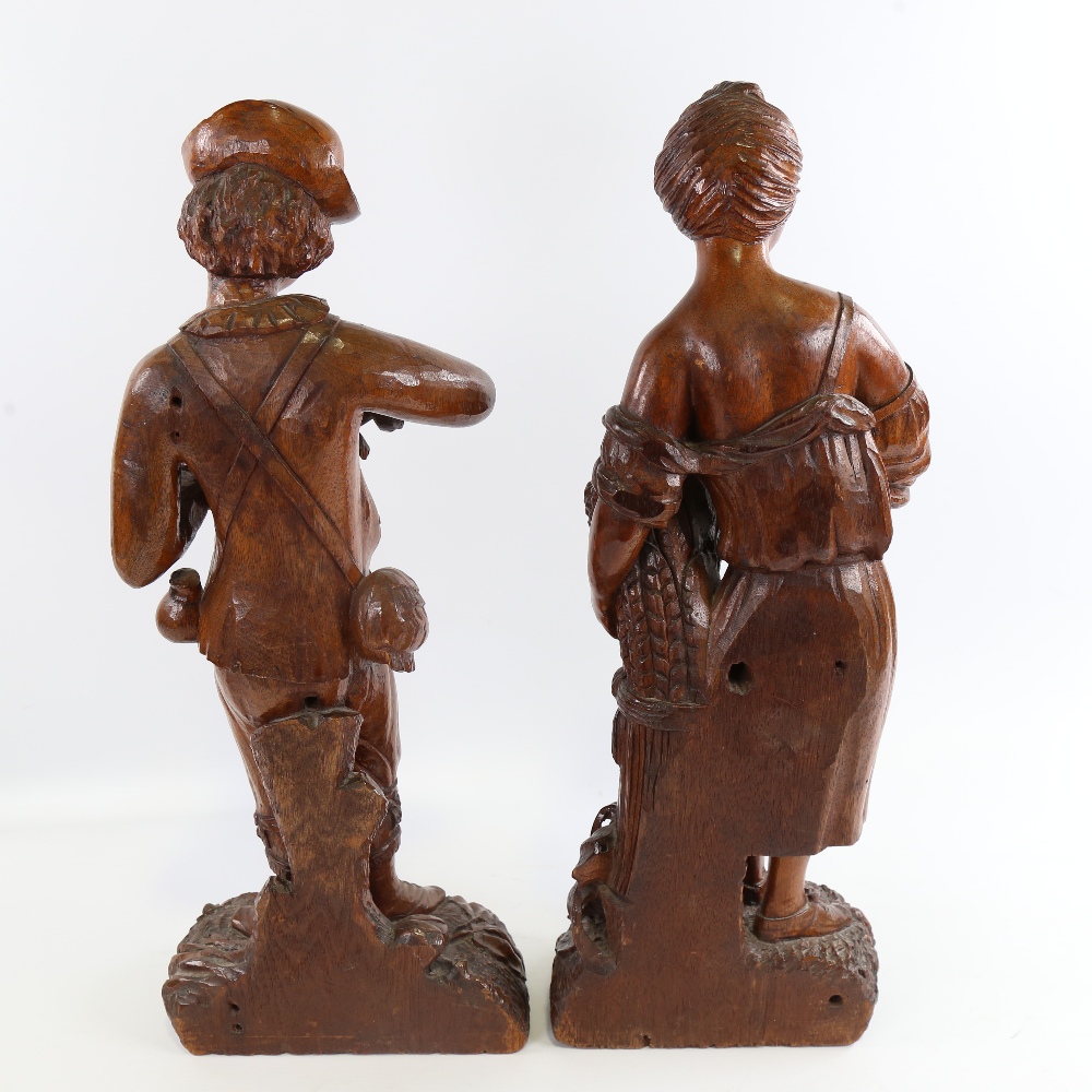 A pair of 19th century carved and stained wood standing harvest figures, height 48cm Both in good - Image 3 of 4