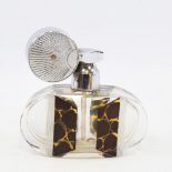 An Art Deco cut-glass atomiser perfume bottle, with chrome plate fan design mount, tortoiseshell