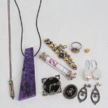 Various jewellery and silver, including sterling money cracker container, Accurist quartz