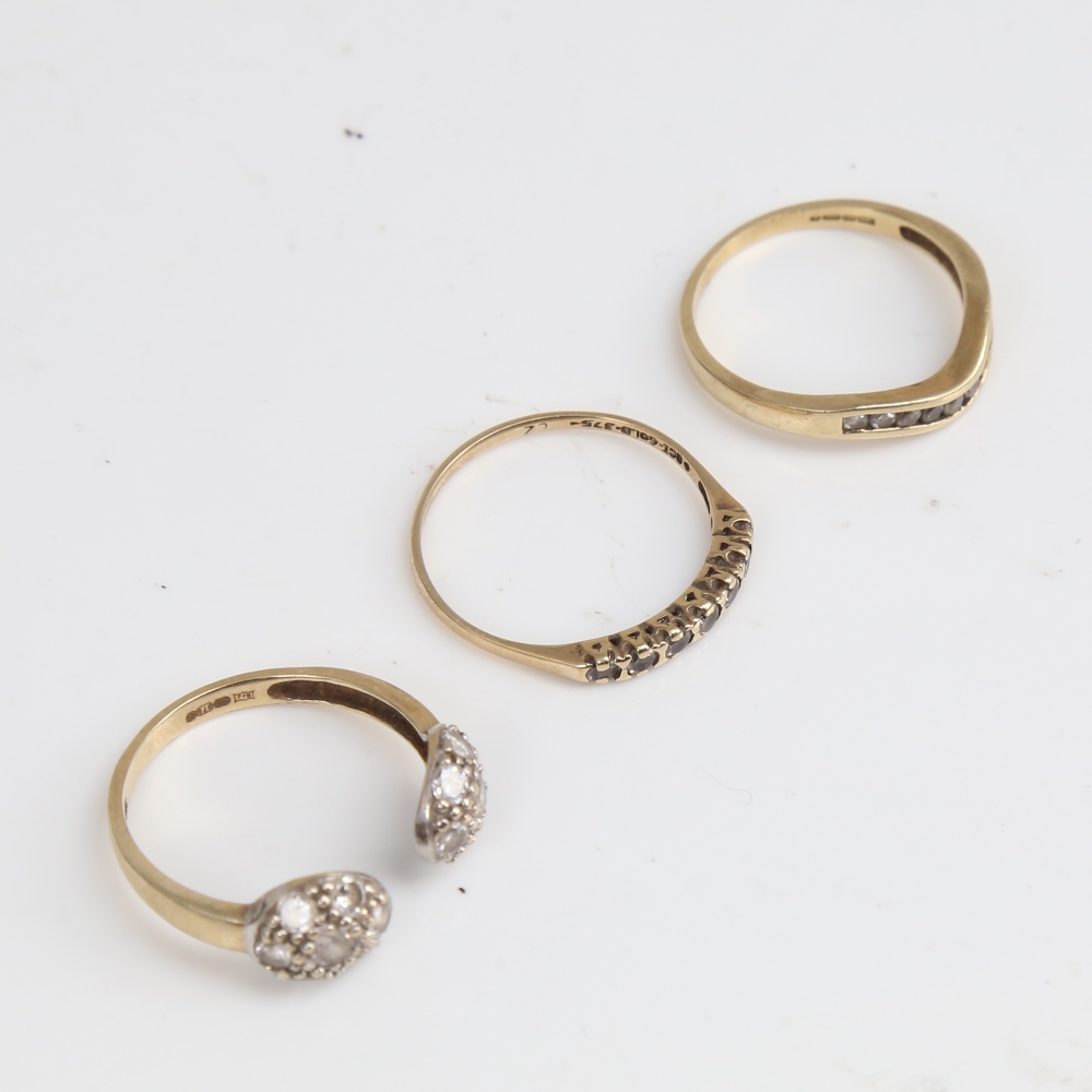 3 modern 9ct gold stone set rings, size O, Q and S, 5.2g total (3) No damage or repair, all stones - Image 3 of 5