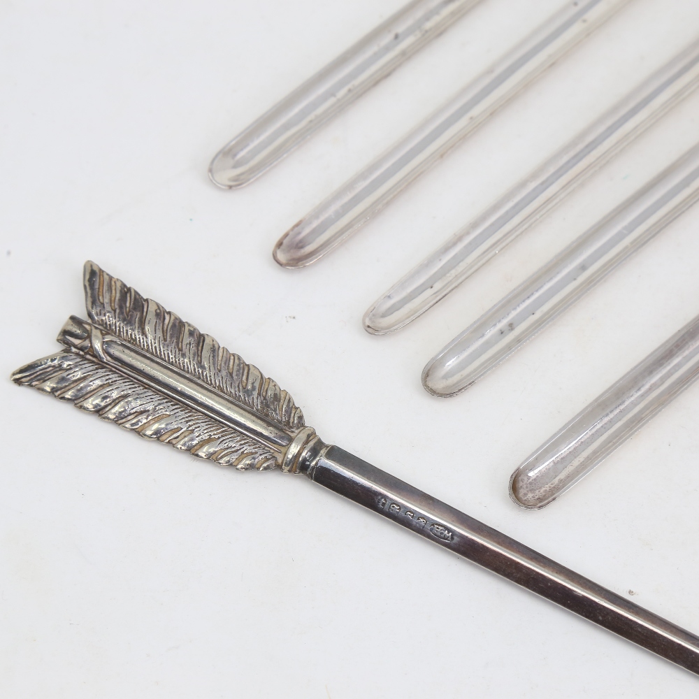 A set of 5 Antique silver plated marrow scoops, and a silver plated arrow meat skewer, length - Image 3 of 5