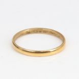 A 22ct gold wedding band ring, band width 2.3mm, size P, 2.3g No damage or repair, settings