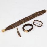 A group of Antique woven hair mourning jewellery, including child's yellow metal-mounted expanding