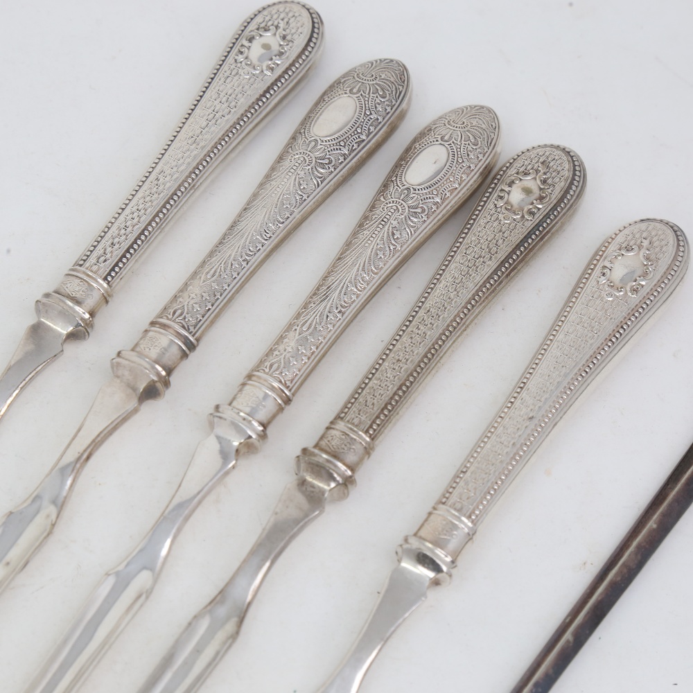 A set of 5 Antique silver plated marrow scoops, and a silver plated arrow meat skewer, length - Image 2 of 5