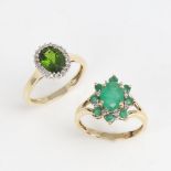 2 modern 9ct gold stone set rings, sizes L and M, 4.4g total (2) No damage or repair, all stones