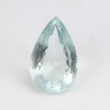 A 67.51ct unmounted pear-cut aquamarine, dimensions: 34.14mm x 21.41mm x 15.32mm, 13.52g, with IGITL