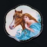 A Vintage Continental sterling silver and coloured enamel brooch, depicting female figure with