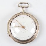 An 18th century silver pair-cased open-face keywind Verge pocket watch, white enamel dial with