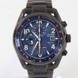 CITIZEN - a black ion-plated stainless steel Eco-drive WR100 quartz chronograph wristwatch, ref.
