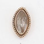 A fine Georgian marquise mourning brooch, unmarked gold settings with straightened hair panel