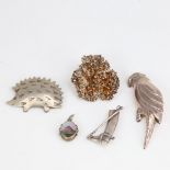 Various silver jewellery, including Flora Danica Eggert brooch, hedgehog brooch etc Lot sold as seen