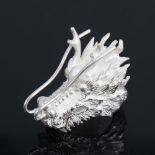 A large handmade sterling silver figural dragon ring, length 52.4mm, size V, 50.3g No damage or