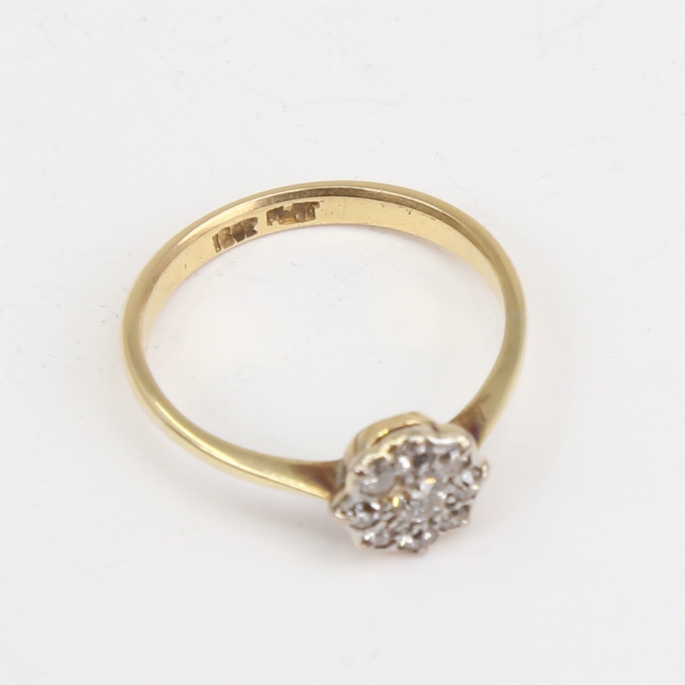 An 18ct gold diamond cluster flowerhead ring, set with old European and old-cut diamonds with - Image 3 of 5