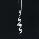 A modern 9ct white gold cubic zirconia pendant necklace, pendant height excluding bale 22.4mm, chain