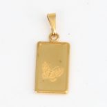 A German 1g 999.9 gold ingot in 8ct pendant mount, pendant height excluding bale 18.9mm, 1.3g, boxed