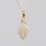 A modern 9ct gold diamond cluster marquise pendant necklace, set with eight-cut diamonds, total