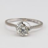 An 18ct white gold 1.56ct solitaire diamond ring set with round brilliant-cut diamond, with platinum