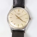 LONGINES - a Vintage stainless steel mechanical wristwatch, ref. 6995-1, silvered dial with gilt