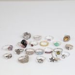 Various modern silver stone set rings, 81g gross Lot sold as seen unless specific item(s) requested