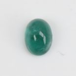 A 2.77ct unmounted oval cabochon emerald, dimensions: 10.02mm x 7.27mm x 5.44mm, 0.56g No obvious