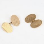 A pair of 9ct gold cufflinks, oval panels with engine turned decoration, maker's marks S and P,