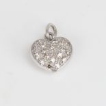 A modern unmarked white gold diamond cluster heart pendant, set with eight-cut diamonds, total