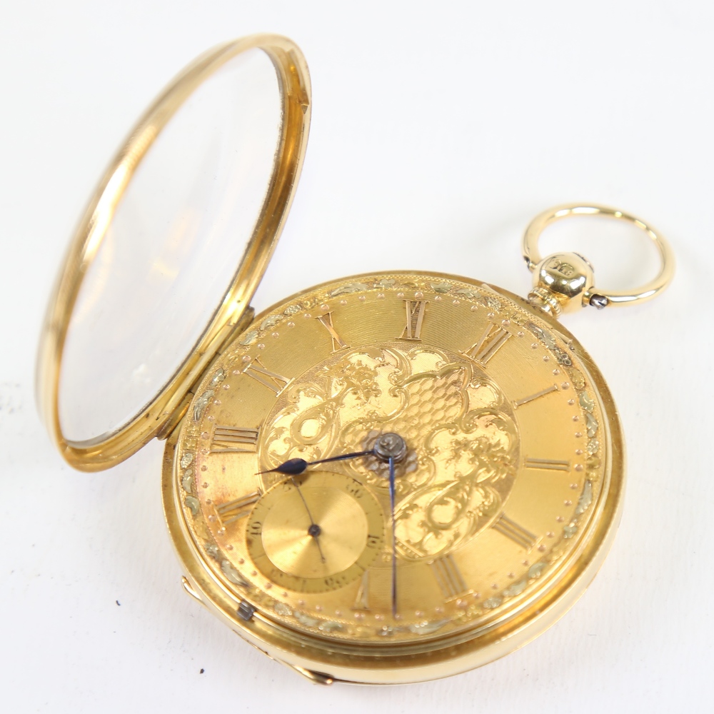 A 19th century 18ct gold cased open-face keywind pocket watch, by Peter Cattaneo of Croydon, - Image 3 of 5