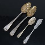 A pair of George III silver berry spoons, no maker's marks, hallmarks London 1789, length 23cm, 3.