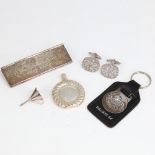 Various silver, including Vintage cufflinks, miniature perfume flask and funnel etc