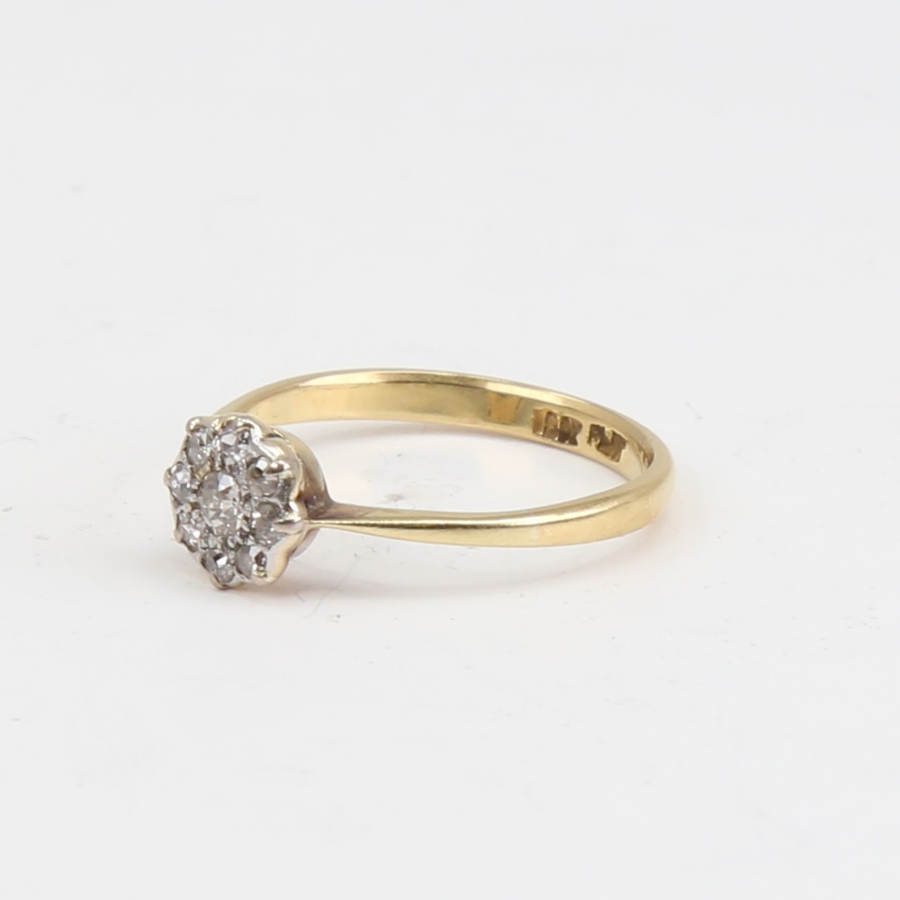 An 18ct gold diamond cluster flowerhead ring, set with old European and old-cut diamonds with - Image 2 of 5