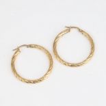 A pair of late 20th century 18ct gold hoop earrings, textured settings, earring diameter 30.9mm, 2.