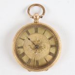 A Swiss 18ct gold open-face keywind pocket watch, by Hallett of Hastings, floral engraved and