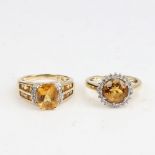 2 modern 9ct gold stone set rings, sizes L and M, 6.4g total (2) No damage or repair, all stones