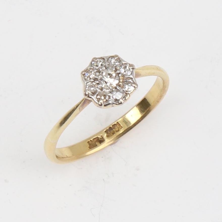 An 18ct gold diamond cluster flowerhead ring, set with old European and old-cut diamonds with - Image 4 of 5