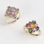 2 modern 9ct gold stone set rings, sizes L and M, 5.7g total (2) No damage or repair, all stones