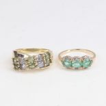 2 modern 9ct gold stone set rings, sizes M x 2, 6.1g total (2) No damage or repair, all stones