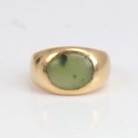 An 18ct gold jade signet ring, by Anaconda, jade dimensions approx 11mm x 8.65mm x 2.84mm, size M,