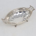 A George V silver bon bon dish, oval form with pierced handles, by Roberts & Belk Ltd, hallmarks